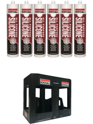 Soudal All Purpose Silicone Sealant Grey Dune 300ml 6 Pack + Crate Kit
