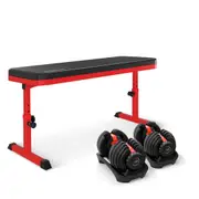 Powertrain 48KG Adjustable Dumbbell Set - Red with Height-Variable Bench