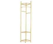 Sturdy Metal Gold Clothes Rack Corner Coats Hanger Shelf Stand with 4 Hooks
