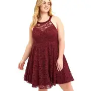 New Torrid size 18 Burgundy Wine Sparkle Mini Lace Cocktail Formal Party Dress