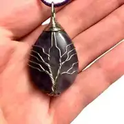 Purple Amethyst Tree of Life Crystal Necklace