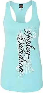 Harley-Davidson Women's Road Diva Script Sleeveless Racerback Tank Top, Yellow, Blue, Large