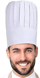 [Disenkelubo] Chef Hat, Adult Adjustable Elastic Baker Kitchen Cooking Chef Cap White, Poly-Cotton Kitchen Cooking Cap for Men Women, 11IN Tall