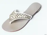 new $550 Giuseppe ZANOTTI white leather gold STUDDED thong mules flat shoes 36 6