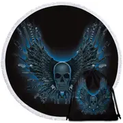 Cool Dark Art Guitar Strings Skull Round Beach Towel