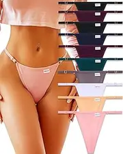 [FINETOO] 10 Pack Adjustable G String Thongs for Women Sexy Underwear Low Rise Womens Thong Cotton Panties for Ladies S-XL