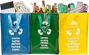3PCS Recycle Bins, Waterproof Reusable Indoor Recycling Woven Bins with Handle, Large Capacity Environmental Friendly Waste Trash Sorting Organizer for Garden