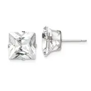 Sterling Silver 10mm Square Snap Set Cz Stud Earrings