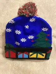 Christmas Hat Beanie,Knitted Cap Kids/Adults With LDA Light Up, Blue