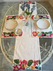 Living Quarters Place Mats and Table Runner Pink Red Green Embroidery NWT