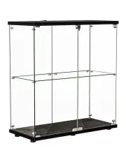 Stacked Glass Display Cabinet Tempered 2 Shelves Standing Show Case With Lock in Black