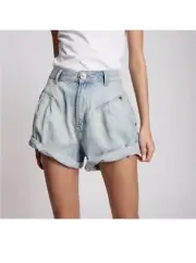 One Teaspoon Blue Kansas Steetwalker Loose Pleated High Waist Denim Shorts 23