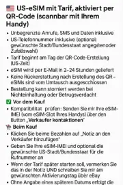 USA eSIM mit unbegrenzten SMS/Anrufen/Daten LTE/4G/5G: 1 Monat,QR-Code per Email