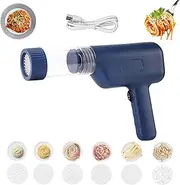 Automatic Noodle Gun, 5-in-1 Cordless Pasta Maker Machine, Handheld Electric Pasta Maker, Portable Automatic Pastas Noodle Makers with Pastas Shaping Discs, Stainless Steel Spaghetti (Blue)