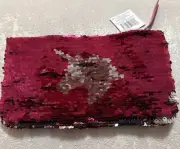 Girls Magic Pink Silver Unicorn Flip Sequin Pencil case Zipper Closure 8.5”
