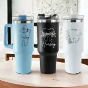 Personalized Dental 40oz Tumbler With Handle, Custom Dental Hygienist Tumbler