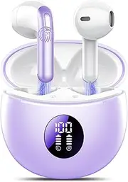 Wireless Earbuds, Bluetooth Headphones 5.4, 50H Playtime LED Display Deep Bass Ear Buds with 4 ENC Noise Cancelling Mic, IP7 Waterproof in-Ear Earphones for Phone Tablet Laptop Sports, Purple