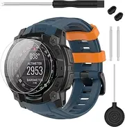 [TopPerfekt] Strap Compatible with Garmin Instinct 3, Soft Silicone Replacement Watch Band Strap 22/26mm band and 2 x Screen Protectors for Instinct 3 45/50mm AMOLED/Solar Smart Watch for Women Men