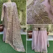 Pakistani Lilac Dori work Net/Organza 3pcs Gharara Dress,M