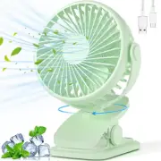 Portable Clip on Fan, 360° Rotate Battery Operated Stroller 3 Green