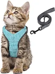 Simpeak Escape Proof Cat Harness and Lead Set, Adjustable Soft Cat Walking Jackets with Retractable Cat Leash for Pet Puppy Kitten Indoor Outdoor Walking, Black-Size L (Green)