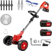 Cordless Strimmer with 2x2000mAh Battery and Charger, D-Shaped Telescopic Rod, for Courtyards Grass Parks