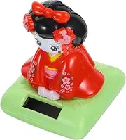 Kisangel Bobblehead Kimono Doll Figurine Solar Powered Shaking Head Car Decoration Adorable Table Ornament for Home and Office Compact and Fun Interior Accessory