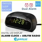 Digital Alarm Clock Radio AM/FM Large Green LED Display Snooze Sleep Backup Dual