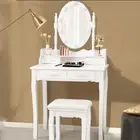 Dressing Table Stool Set LED Mirror Makeup Girl Jewelry Organiser Drawers White