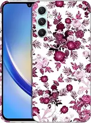 GlamCase for Samsung Galaxy A34 5G, Samsung Galaxy A34 5G Case - Pink Burgundy Floral Pattern Printed Slim & Sleek Cute Plastic Protective Designer Back Phone Case/Cover for Galaxy A34 5G