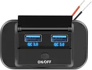 1 PCS Dual USB PD Type C Quick Charger Socket Black ABS 12V/24V QC3.0 Power Adapter Modified Outlet with On/Off Button for Car Boat RV
