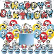Snoopy Kids Cute Cartoon Birthday Party Supplies Decorations Set Balloons Kits Banner Cake Topper