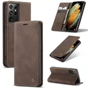 CaseMe Samsung Galaxy S21 Ultra 5G Classic Folio Case Cover G998 Skin [Coffee]