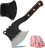 Meat Bone Cleaver Knife with Sheath and Wood Handle, Hand Forged Butcher Axe, Full Tang Meat Cleaver, Bone Chopper Axe, Shape Butcher Knife for Bone or Meat Cutting