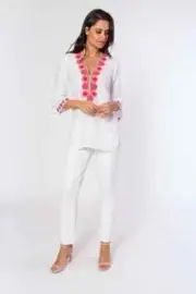 Sulu Collection TUNIC 18 NWT RITA LINEN WHITE PEACH GREY TUNIC NWT XXL