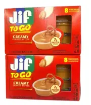 JIF TO GO - Creamy Peanut Butter - 2 Boxes / 16 Cups Total - Free Ship