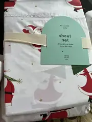 West Elm Modern Santa Claus TWIN sheet set Christmas holiday New w tags