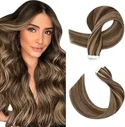 SEGOHAIR Tape in Hair Extensions Human Hair, 18" Invisible 10Pcs Real Hair Straight Natural Remy Tape Hair Extensions -Medium Brown Mixed Dark Blonde