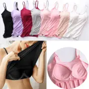 Womens Tank Tops With Built-in Bra Adjustable Strap Vest Padded Camisole Tops AU