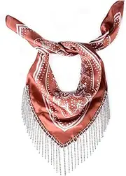 [Bazeen] rhinestone bandana Fringe bandanas for women rhinestone bandana Western Bling Sparkly Bandanas 1 pack