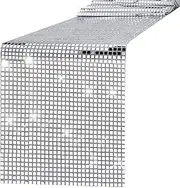 12 x 108 Inches Disco Party Table Runner Mirror Silver Foil Table Runner Glitter Metallic Table Cover Sparkle Sequin Tablecloth for 70s 80s Disco Dance Party Wedding Bachelorette Home Table Decorations (1)