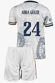 [Qycksouth] Madrid Arda Guler #24 Dragon Children's Football Jersey, Special Design, Football, Limited Edition, Limited Edition, Comes with Shorts (4-13 Years), White, 176