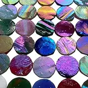 4/5" Magic Iridescent Round Circle Glass Mosaic Tiles for Crafts 125 Pieces, Stained Glass Supplies Mosaic Kit for Adults