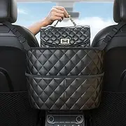 Car Mesh Bag, Car Pocket Handbag Holder for Car Faux Leather Seat Back Organiser with Barrier for Back Seat Pets and Children, Storage Bag Between Car Seats