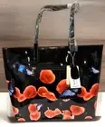 Mellow World Tote Bag Purse Black Faux Patent Leather Red Floral Vegan Approved