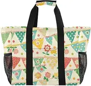 [sanluoli] Bag Foldable Beach Bags With Compartments Canvas Car Tote, Colorful Flag in Bohemian Style, 1 size