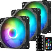 Vetroo 3 Pack PC Case Fans, 120mm ARGB & PWM Addressable Cooling Fans with Controller & Remote, High Airflow Addressable RGB Motherboard Sync Computer PC Fans (Black)