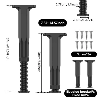 6Pcs Bed Frame Support Legs 20-37cm Adjustable Height Bed Slat Support BTL