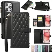 ELEPIK for iPhone 14 Pro Max Case, Adjustable Crossbody Wallet Case with Card Holder, Kickstand, Wristlet for Women Men, Durable PU Leather Magnetic Phone Case for iPhone 14 Pro Max, Black