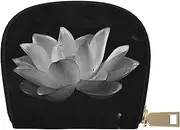 [JEJEA] Black White Flower Print Credit Card Holder Wallet, Small Card Holder Wallet with Zipper,Leather Card Holder, White, One Size